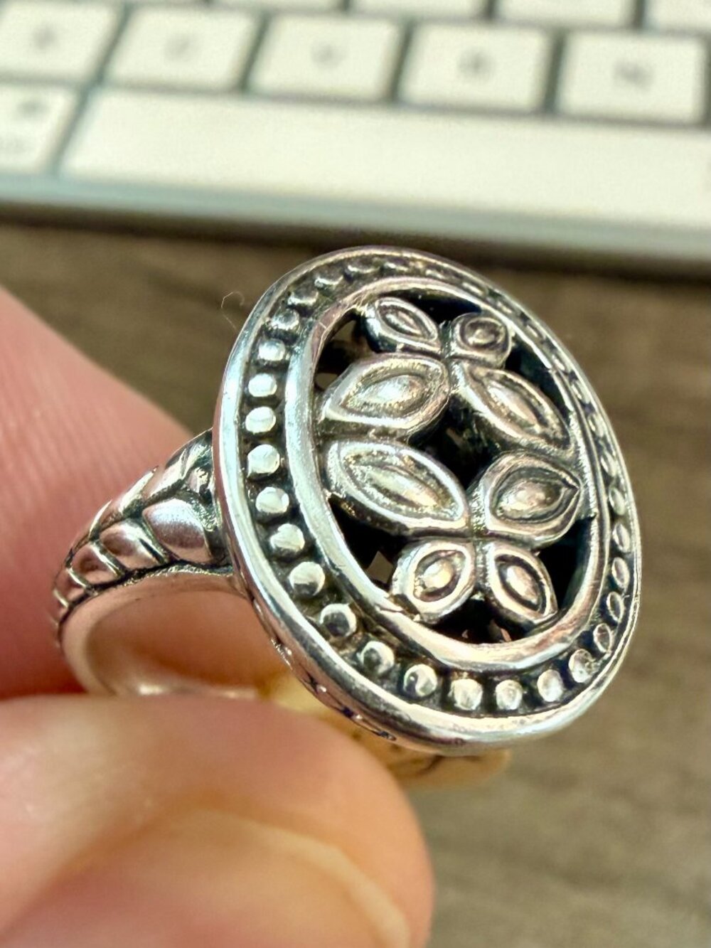 Sterling Silver Oval Artisan Butterfly bali style ring